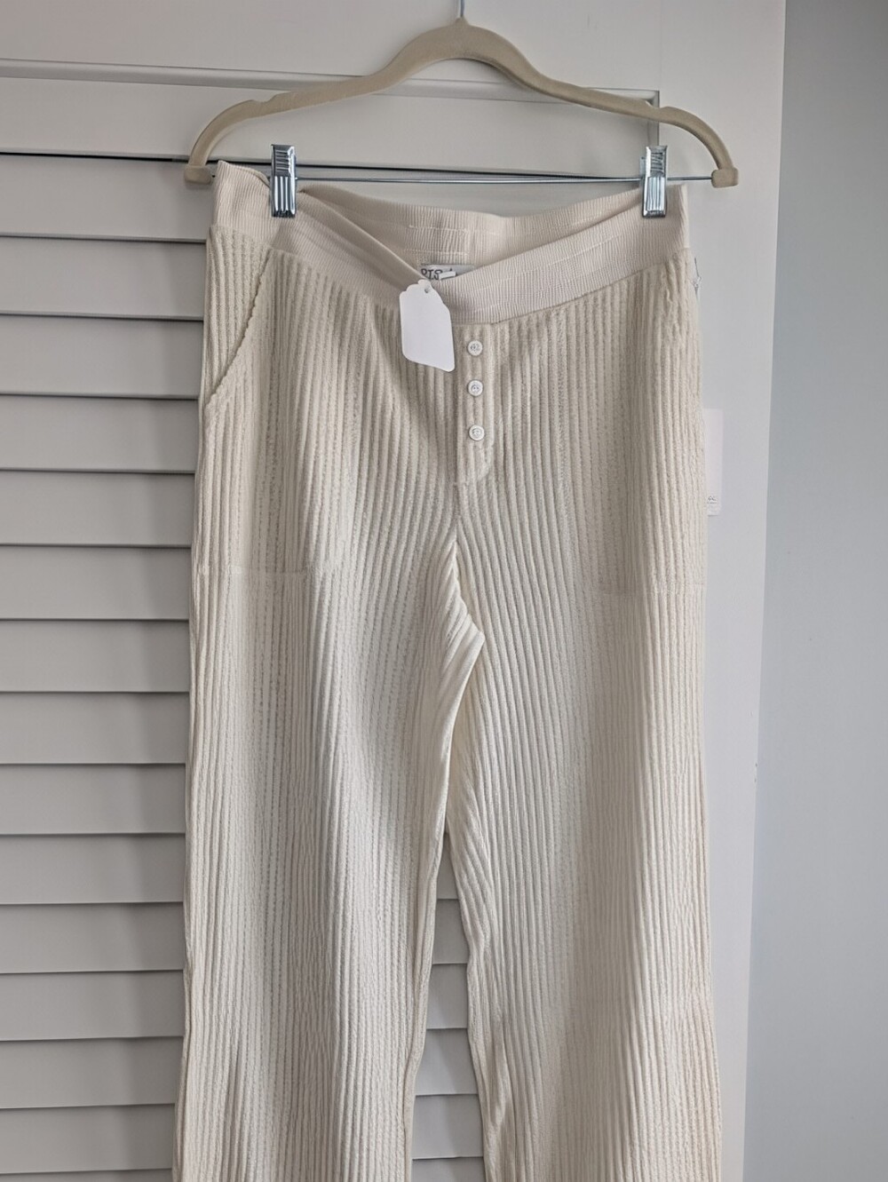 PJ Salvage Cream NWT Waffle Ribbed Straight Leg Pant, Top, And Short Set.
